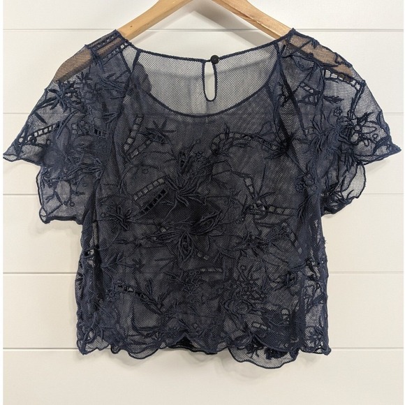 Anthropologie Tops - Vanessa Virginia Anthropologie Womens Floral Sheer Lace Crop Top S Blue Romantic